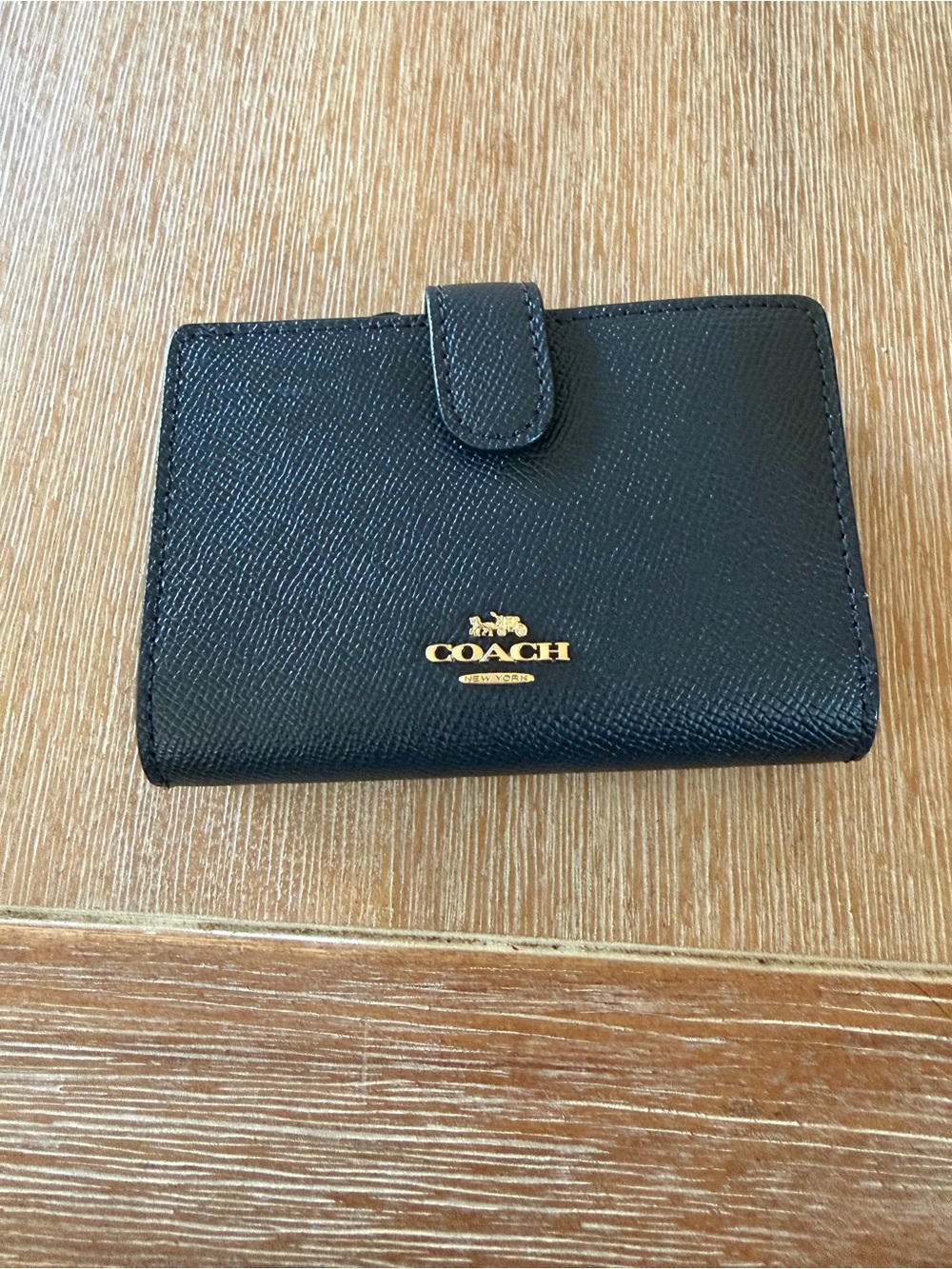 Coach Black Saffiano Leather Card Holder with Gold Logo